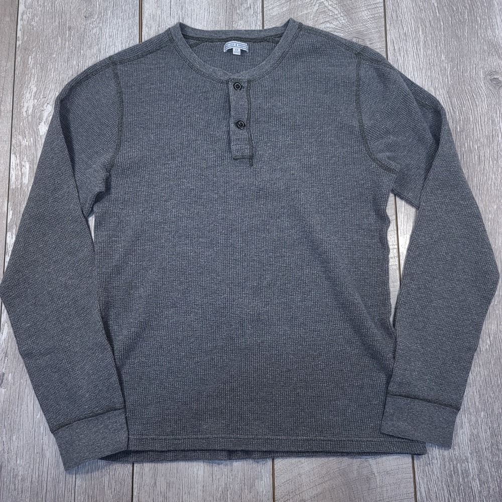 Wallace & Barnes Henley Men LT Gray Waffle Knit Long Sleeve Cotton Thermal Shirt